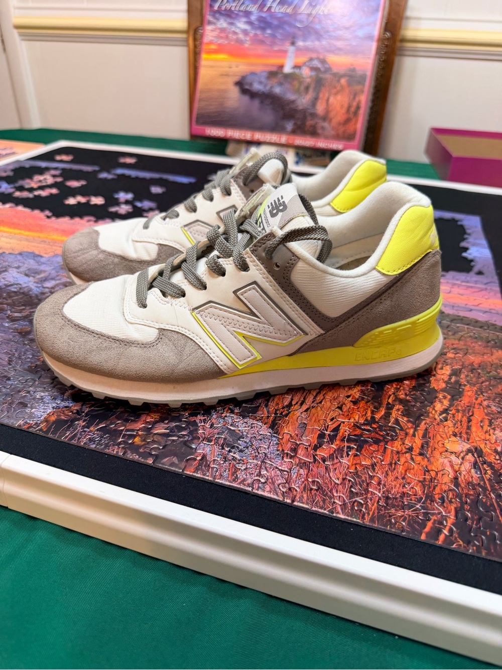 New Balance Women's Beige and Neon Yellow Retro Sneakers